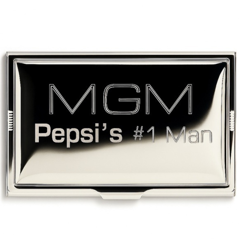 NEW Mens Custom Engraved Silver Metal Card Case Wallet “MGM Pepsi’s #1 Man”
